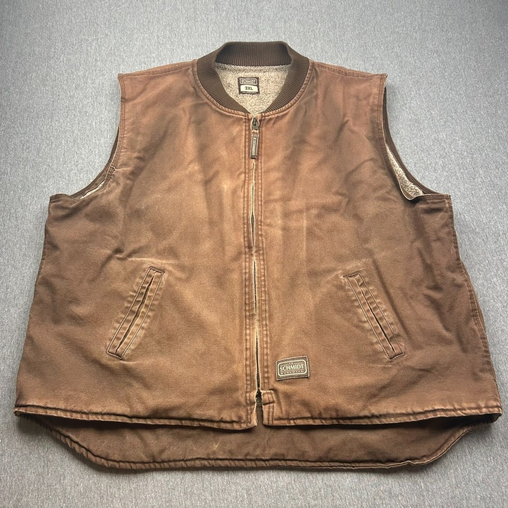 CE Schmidt Full Zip Sherpa Lined Canvas Vest Mens 3XL Brown Outdoor Workwear - Picture 2 of 16